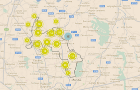 cartina con individuazione dei comuni presenti sul portale e delle aziende mappate
