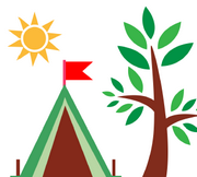 immagine stilizzata di una tenda canadese, un albero e un sole