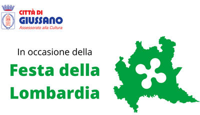 scritta "In occasione della Festa della Lombardia" con logo del Comune e stilizzazione della Regione Lombardia in verde