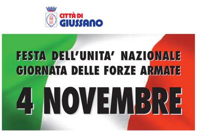 bandiera italiana con scritta in nero 4 Novembre - Festa dell'Unità Nazionale - Giornata delle Forze Armate 