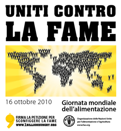 logo dell'iniziativa - rappresentazione dei continenti con scritta Uniti contro la Fame