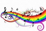 spartito musicale colorato con note musicali in evidenza