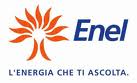 logo Enel, rappresenta una fiamma arancio, a fianco la scritta Enel in blu e sotto la scritta L'energia che ti ascolta