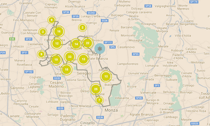 cartina con individuazione dei comuni presenti sul portale e delle aziende mappate