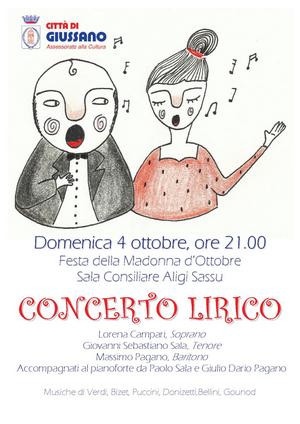  locandina dell'iniziativa due tenori stilizzati che cantano e sotto la scritta Concerto lirico in rosso e in nomi dei cantanti