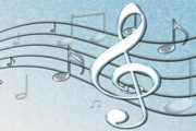 immagine di pentagramma e chiave di violino su sfondo azzurro