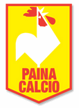 Logo del paina calcio rappresentato da un galletto di colore bianco, la scritta paina calcio di colore rosso e il fondo di colore giallo