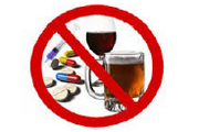 immagine con simbolo di divieto a alcool e stupefacenti