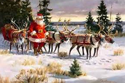 immagine di Babbo Natale con la slitta e renne