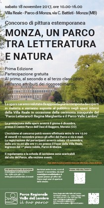 locandina con immagine del parco della villa reale di Monza