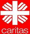 Logo della caritas rappresentato da una croce bianca su sfondo rosso e sotto la scritta caritas in bianco 